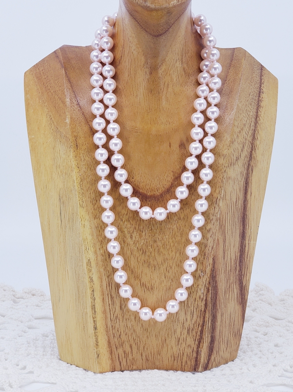 A2023 Vintage Classic Pink Long Glass Pearl Necklace 14"